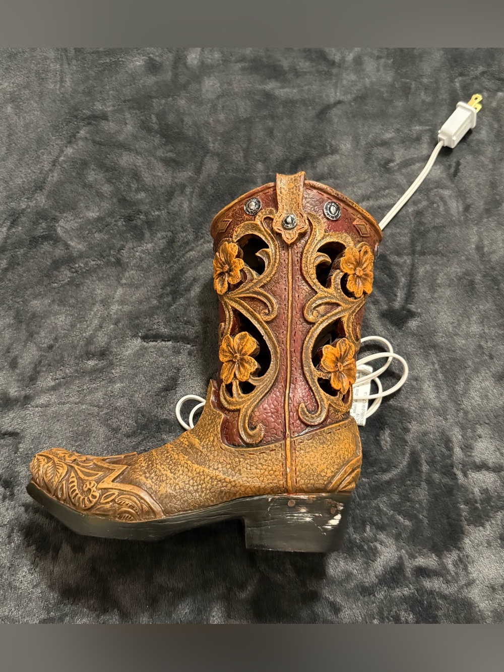 Decorative Brown Floral Western Boot Accent - Home Accents